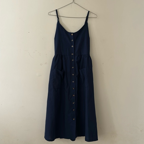 Navy blue sleeveless summer dress with pockets | Size Large - Picture 1 of 10